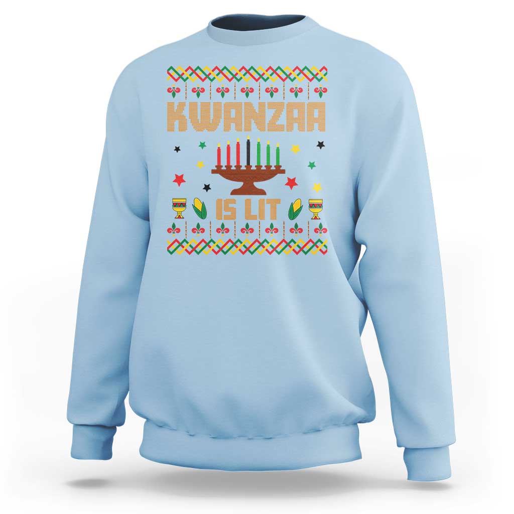 Funny Kwanzaa Is Lit Sweatshirt Ugly Sweater African Heritage Holiday Gift - Wonder Print Shop