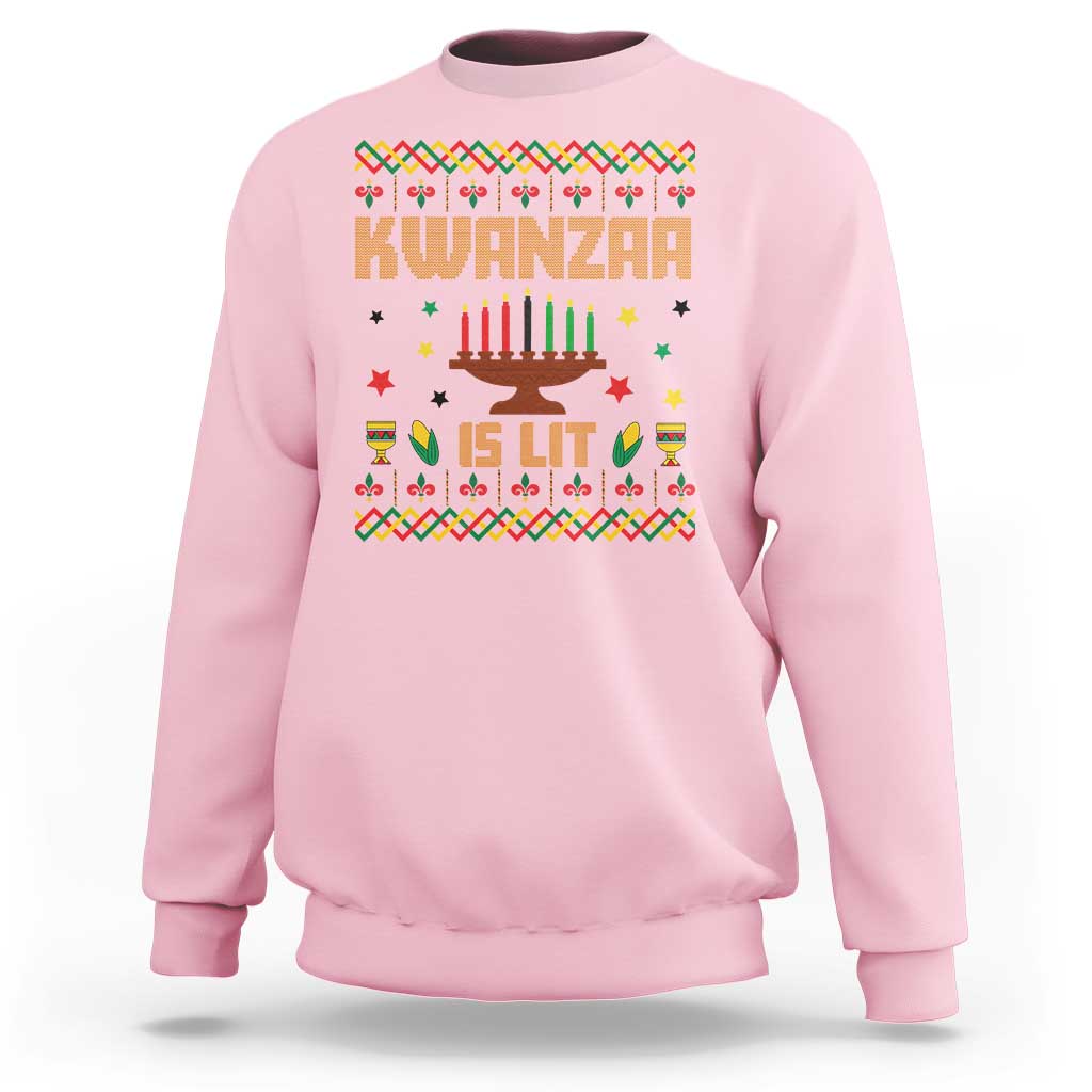 Funny Kwanzaa Is Lit Sweatshirt Ugly Sweater African Heritage Holiday Gift - Wonder Print Shop
