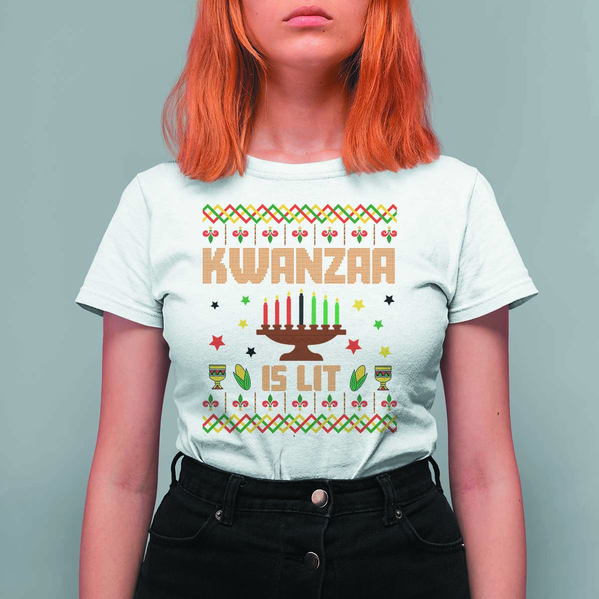Funny Kwanzaa Is Lit T Shirt For Women Ugly Sweater African Heritage Holiday Gift - Wonder Print Shop