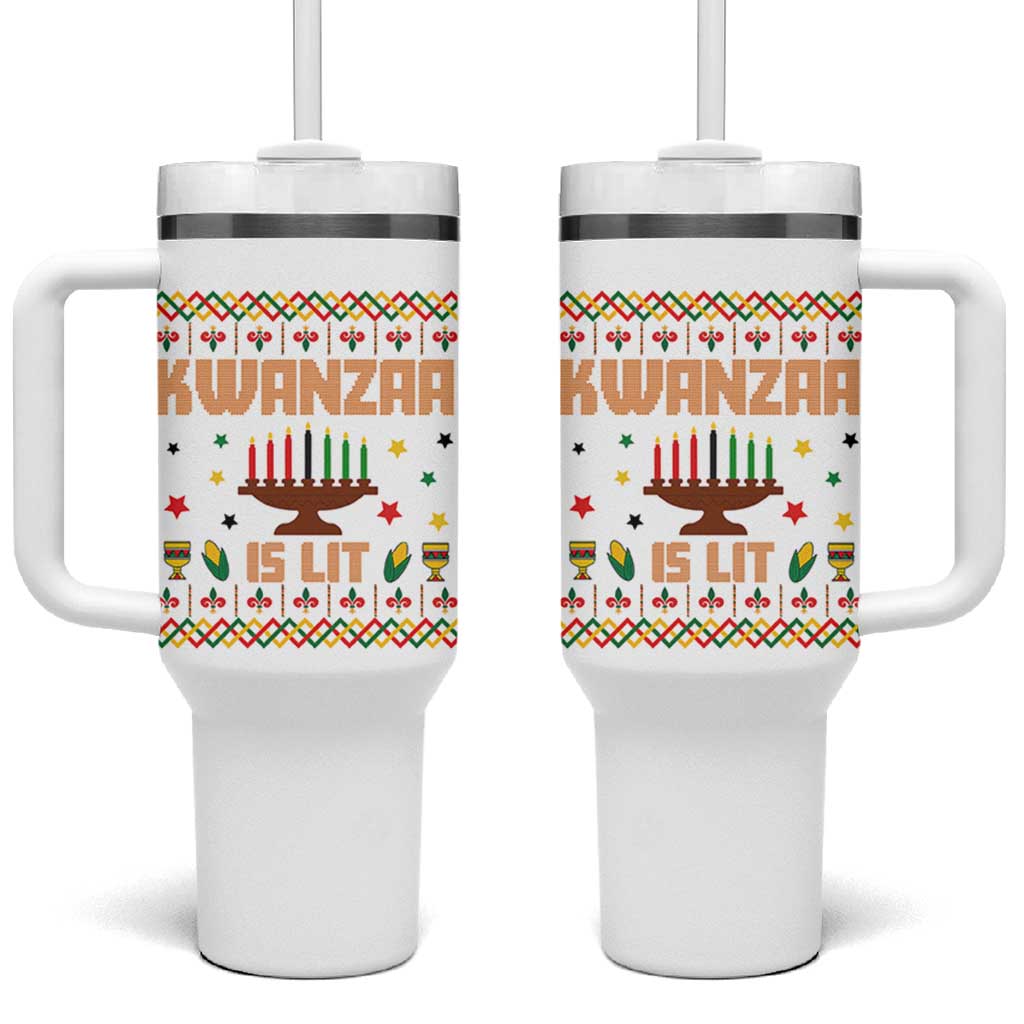 Funny Kwanzaa Is Lit Tumbler With Handle Ugly Sweater African Heritage Holiday Gift - Wonder Print Shop