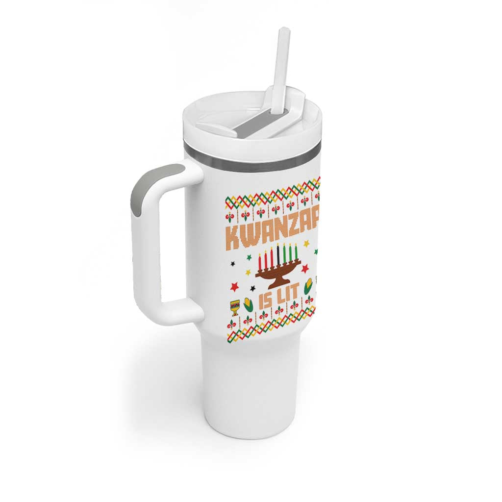 Funny Kwanzaa Is Lit Tumbler With Handle Ugly Sweater African Heritage Holiday Gift - Wonder Print Shop