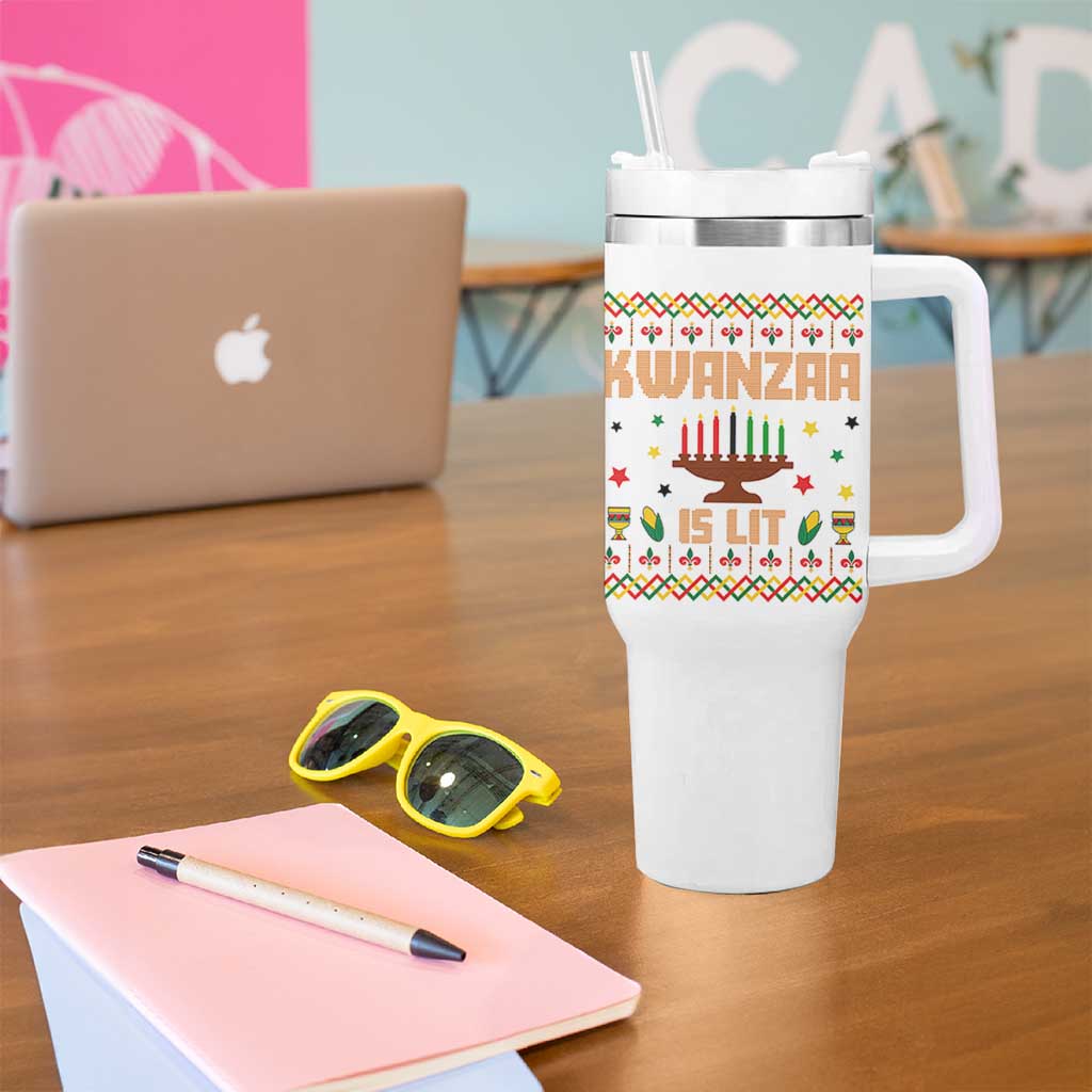 Funny Kwanzaa Is Lit Tumbler With Handle Ugly Sweater African Heritage Holiday Gift - Wonder Print Shop