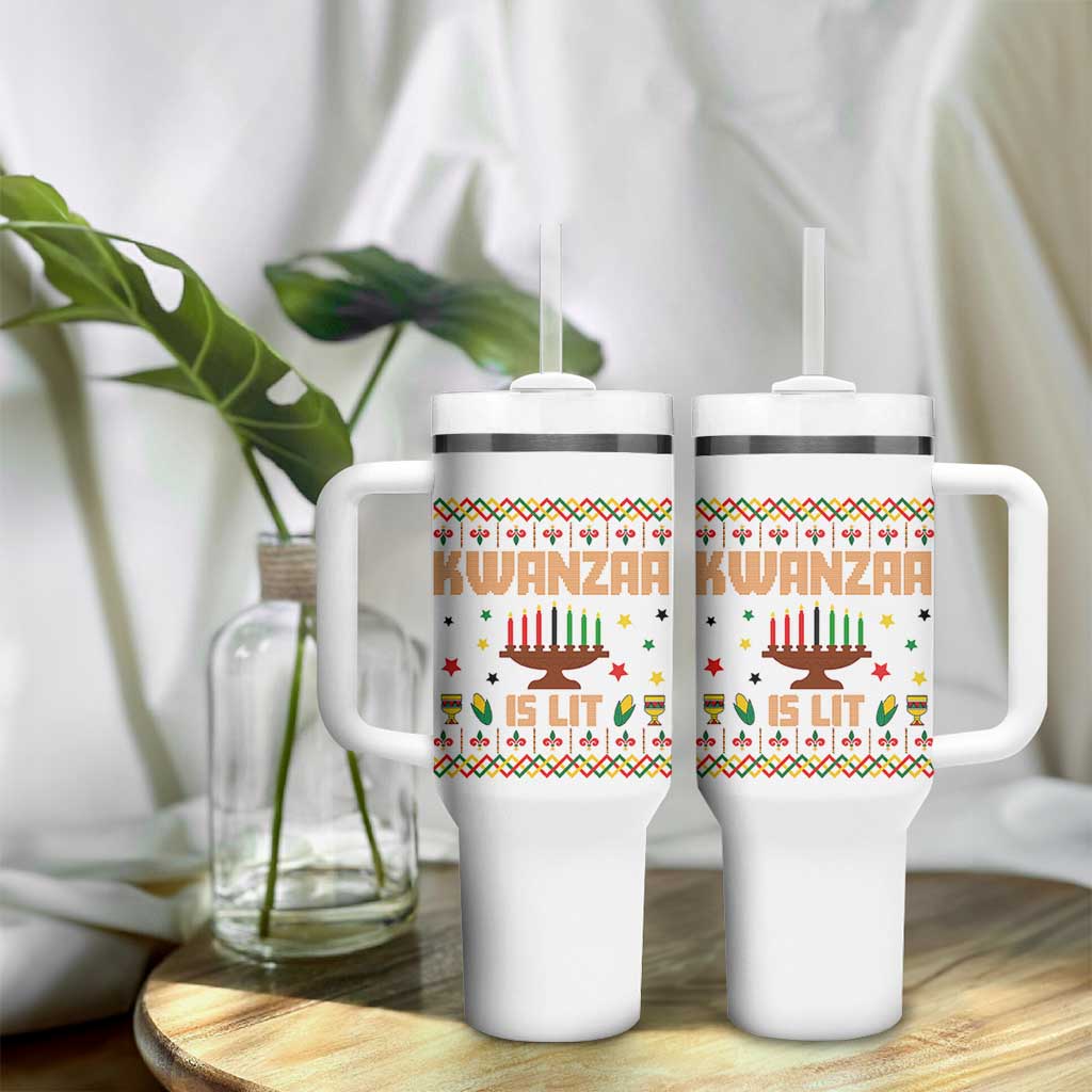 Funny Kwanzaa Is Lit Tumbler With Handle Ugly Sweater African Heritage Holiday Gift - Wonder Print Shop