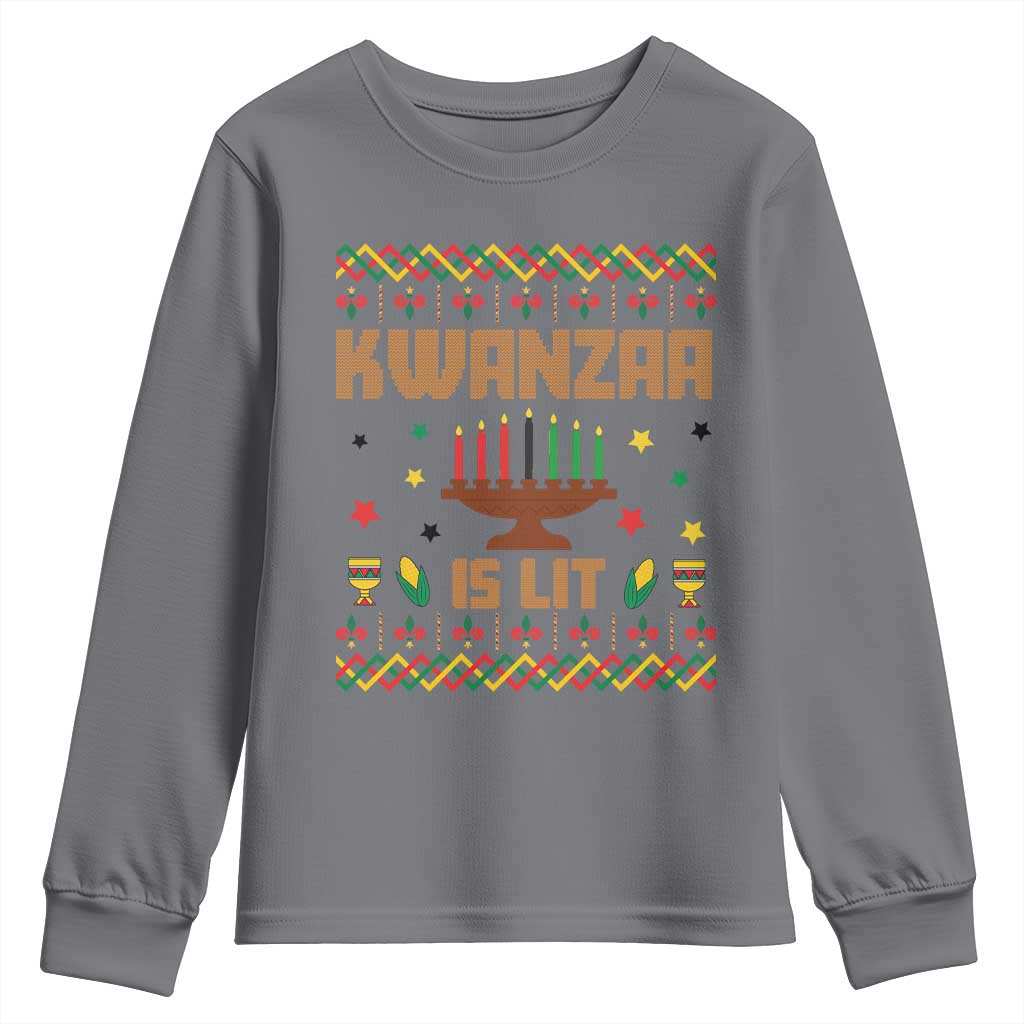 Funny Kwanzaa Is Lit Youth Sweatshirt Ugly Sweater African Heritage Holiday Gift - Wonder Print Shop