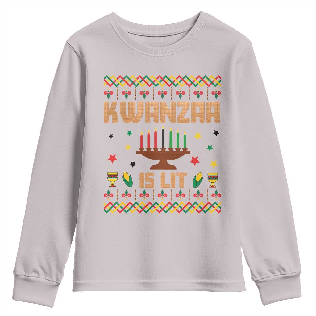 Funny Kwanzaa Is Lit Youth Sweatshirt Ugly Sweater African Heritage Holiday Gift - Wonder Print Shop