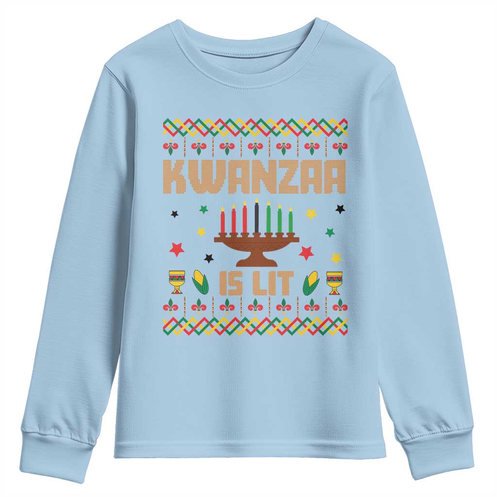 Funny Kwanzaa Is Lit Youth Sweatshirt Ugly Sweater African Heritage Holiday Gift - Wonder Print Shop