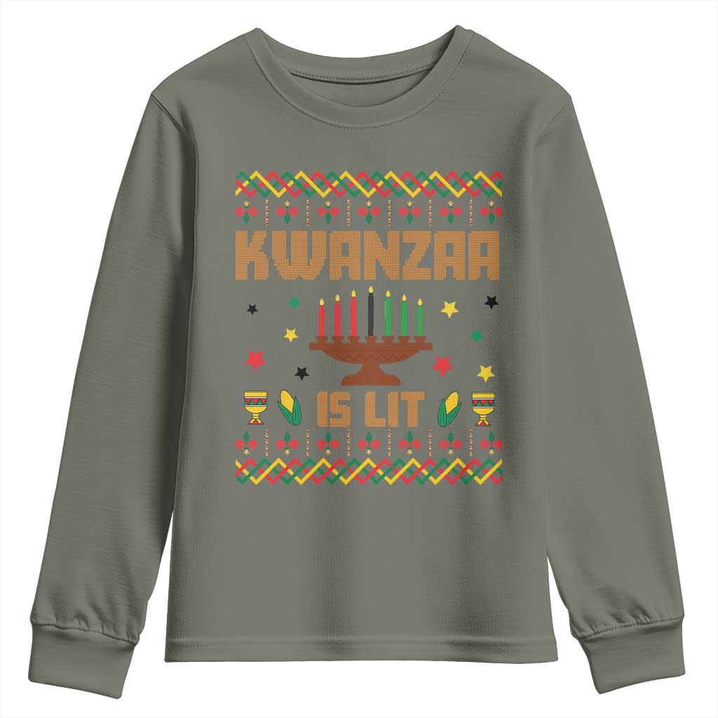 Funny Kwanzaa Is Lit Youth Sweatshirt Ugly Sweater African Heritage Holiday Gift - Wonder Print Shop