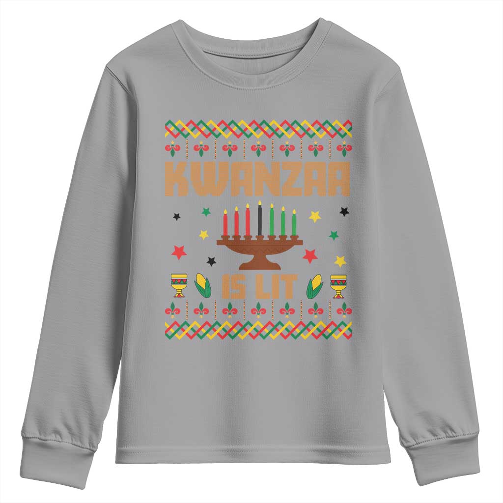 Funny Kwanzaa Is Lit Youth Sweatshirt Ugly Sweater African Heritage Holiday Gift - Wonder Print Shop