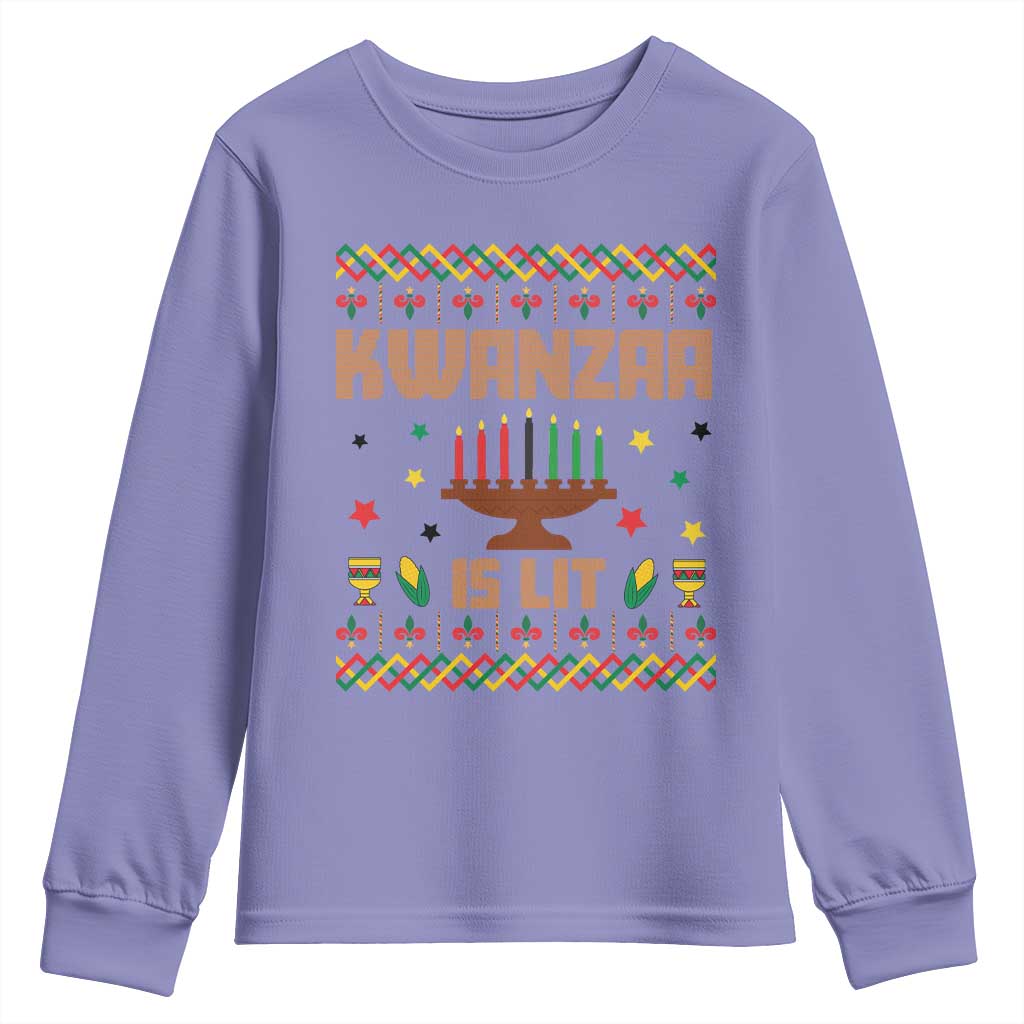 Funny Kwanzaa Is Lit Youth Sweatshirt Ugly Sweater African Heritage Holiday Gift - Wonder Print Shop