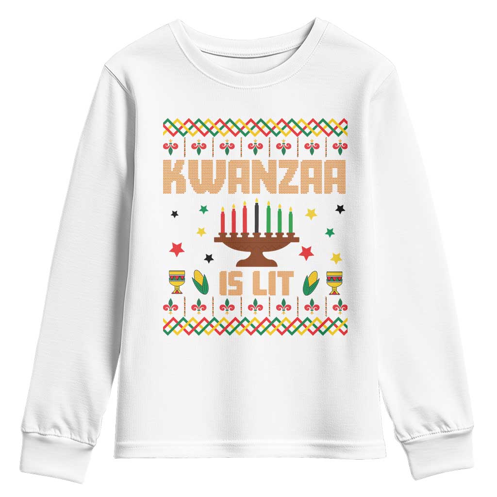 Funny Kwanzaa Is Lit Youth Sweatshirt Ugly Sweater African Heritage Holiday Gift - Wonder Print Shop