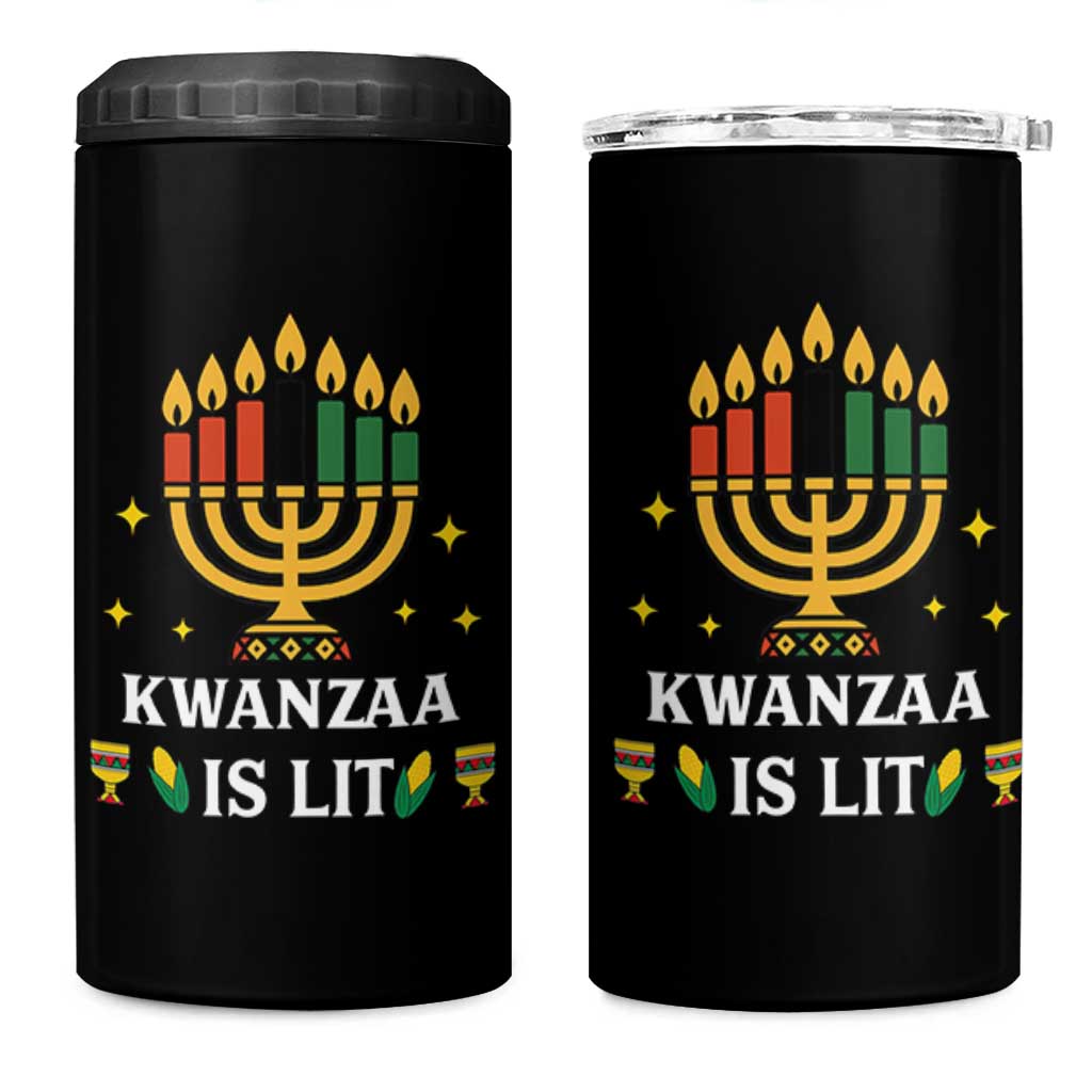 Kwanzaa Is Lit 4 in 1 Can Cooler Tumbler Funny African American Holiday Gift - Wonder Print Shop