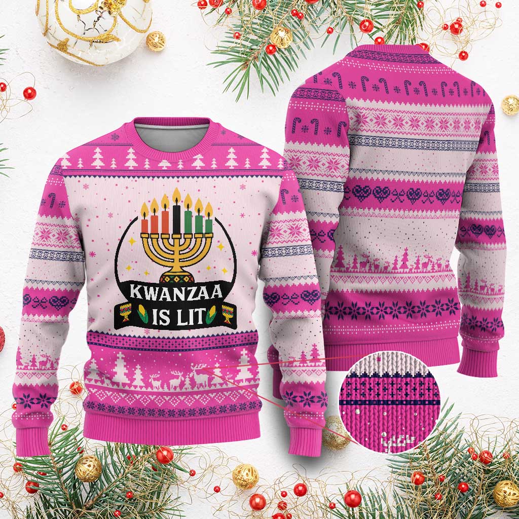 Kwanzaa Is Lit Ugly Christmas Sweater Funny African American Holiday Gift - Wonder Print Shop