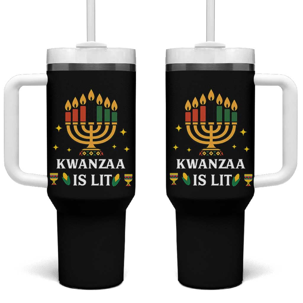 Kwanzaa Is Lit Tumbler With Handle Funny African American Holiday Gift - Wonder Print Shop