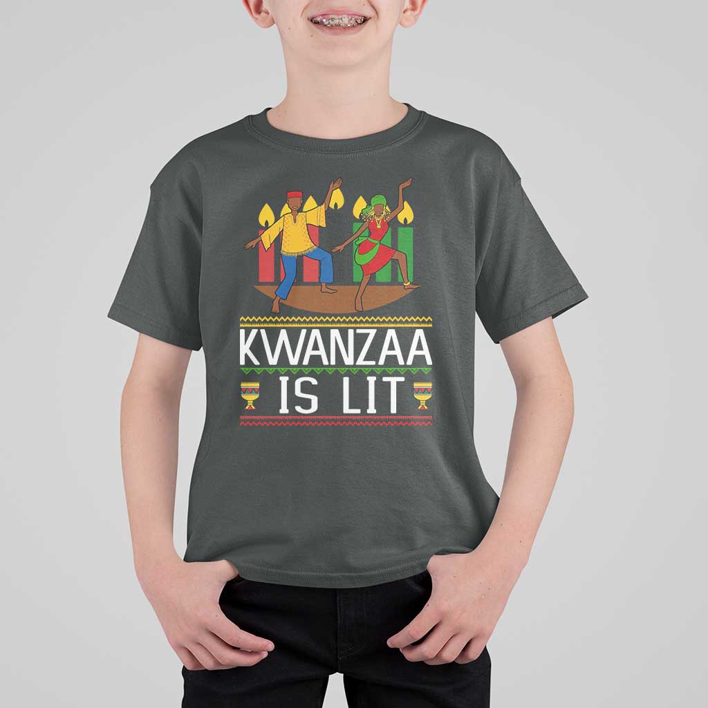 Funny Kwanzaa Is Lit T Shirt For Kid Festival Of Lights African Heritage Gift - Wonder Print Shop