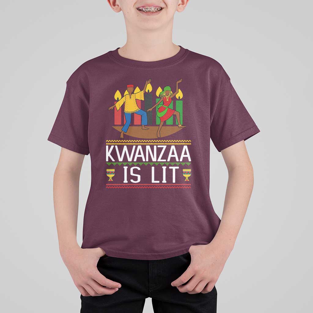 Funny Kwanzaa Is Lit T Shirt For Kid Festival Of Lights African Heritage Gift - Wonder Print Shop
