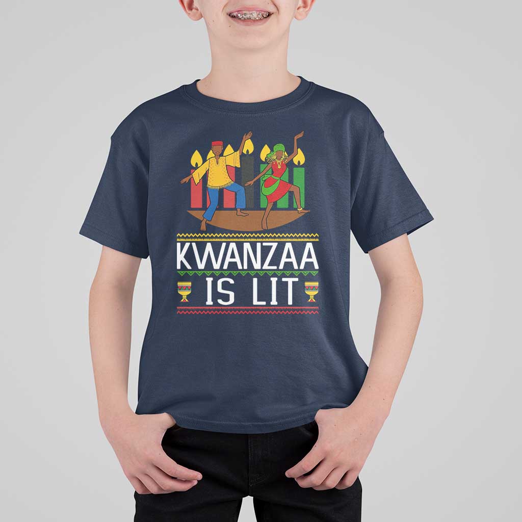 Funny Kwanzaa Is Lit T Shirt For Kid Festival Of Lights African Heritage Gift - Wonder Print Shop