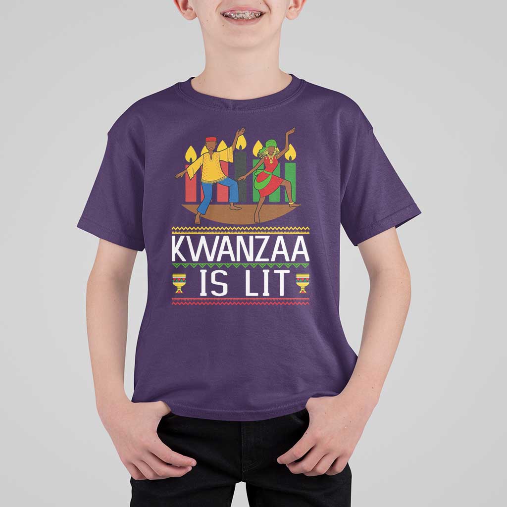 Funny Kwanzaa Is Lit T Shirt For Kid Festival Of Lights African Heritage Gift - Wonder Print Shop