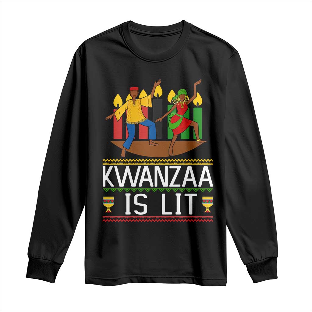 Funny Kwanzaa Is Lit Long Sleeve Shirt Festival Of Lights African Heritage Gift - Wonder Print Shop