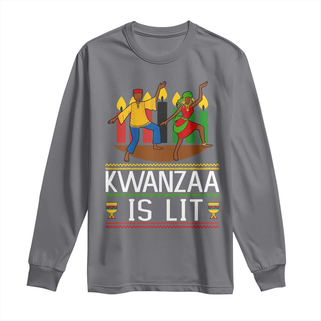 Funny Kwanzaa Is Lit Long Sleeve Shirt Festival Of Lights African Heritage Gift - Wonder Print Shop
