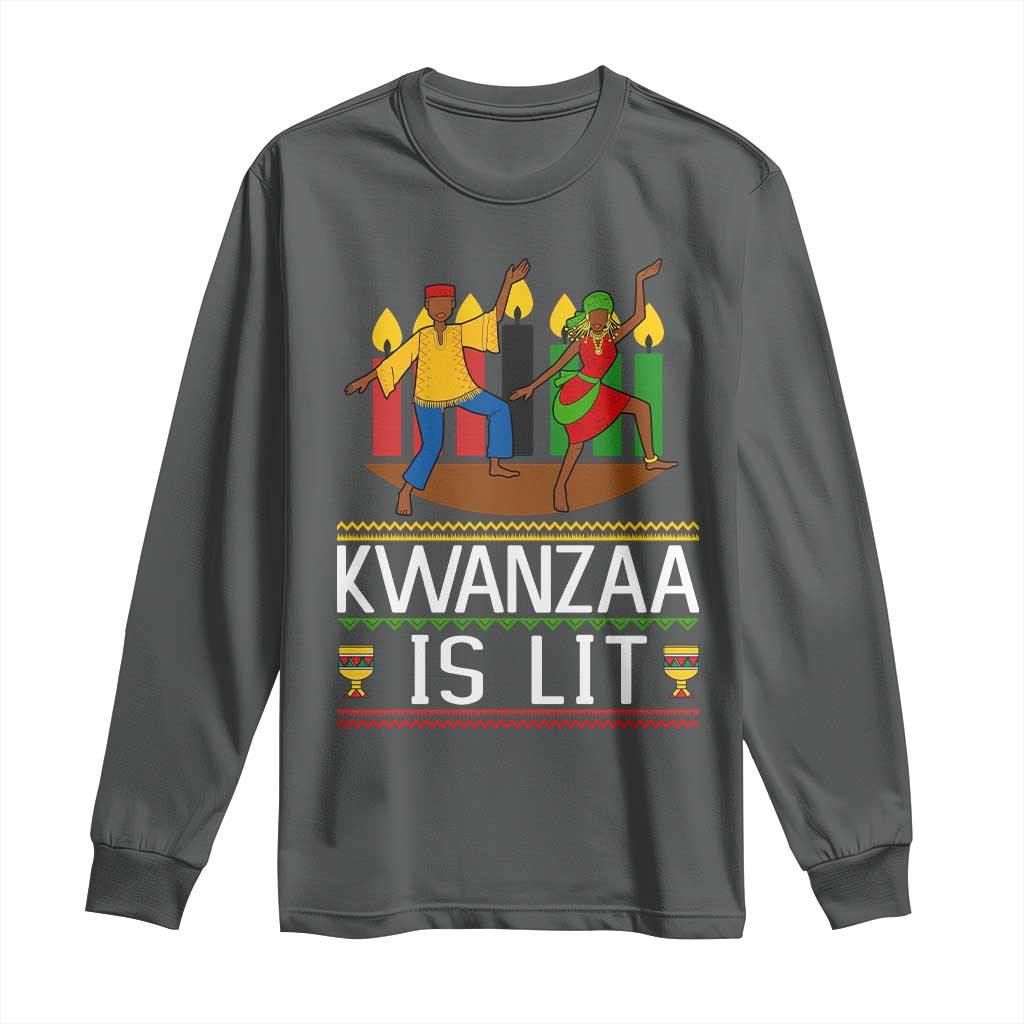 Funny Kwanzaa Is Lit Long Sleeve Shirt Festival Of Lights African Heritage Gift - Wonder Print Shop