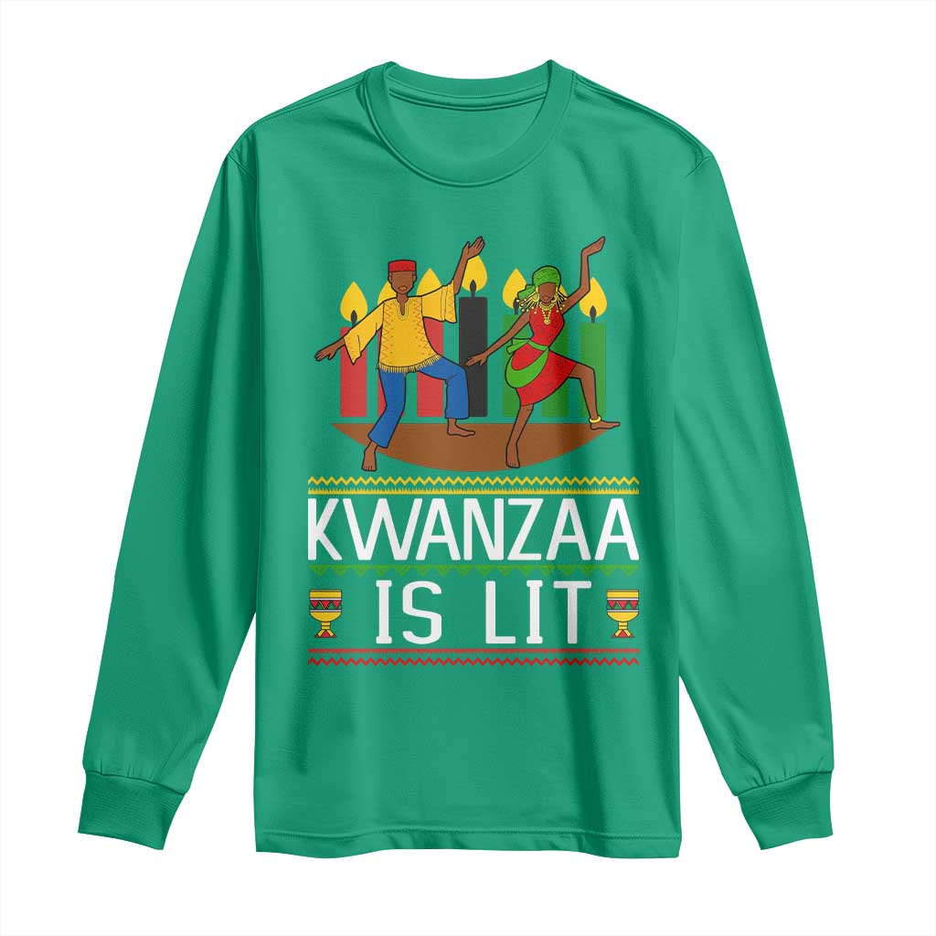 Funny Kwanzaa Is Lit Long Sleeve Shirt Festival Of Lights African Heritage Gift - Wonder Print Shop