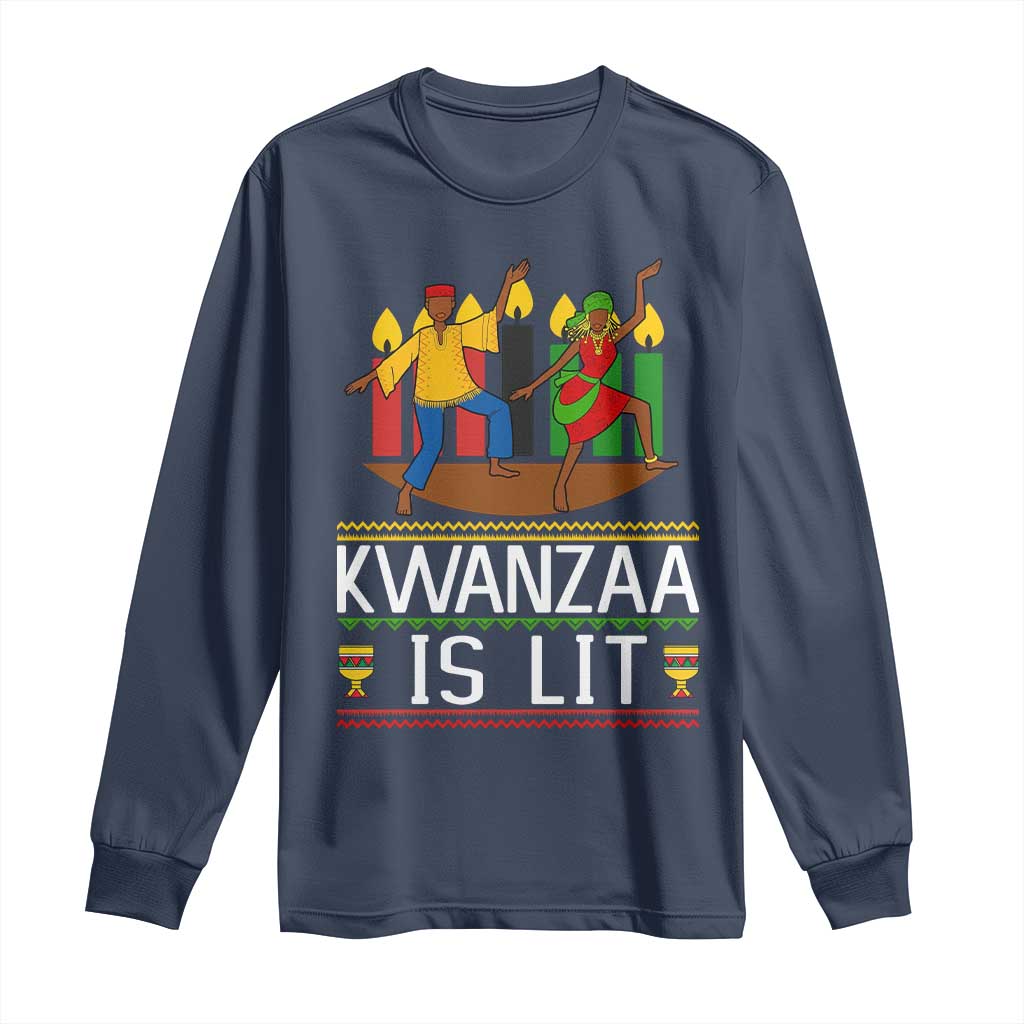 Funny Kwanzaa Is Lit Long Sleeve Shirt Festival Of Lights African Heritage Gift - Wonder Print Shop