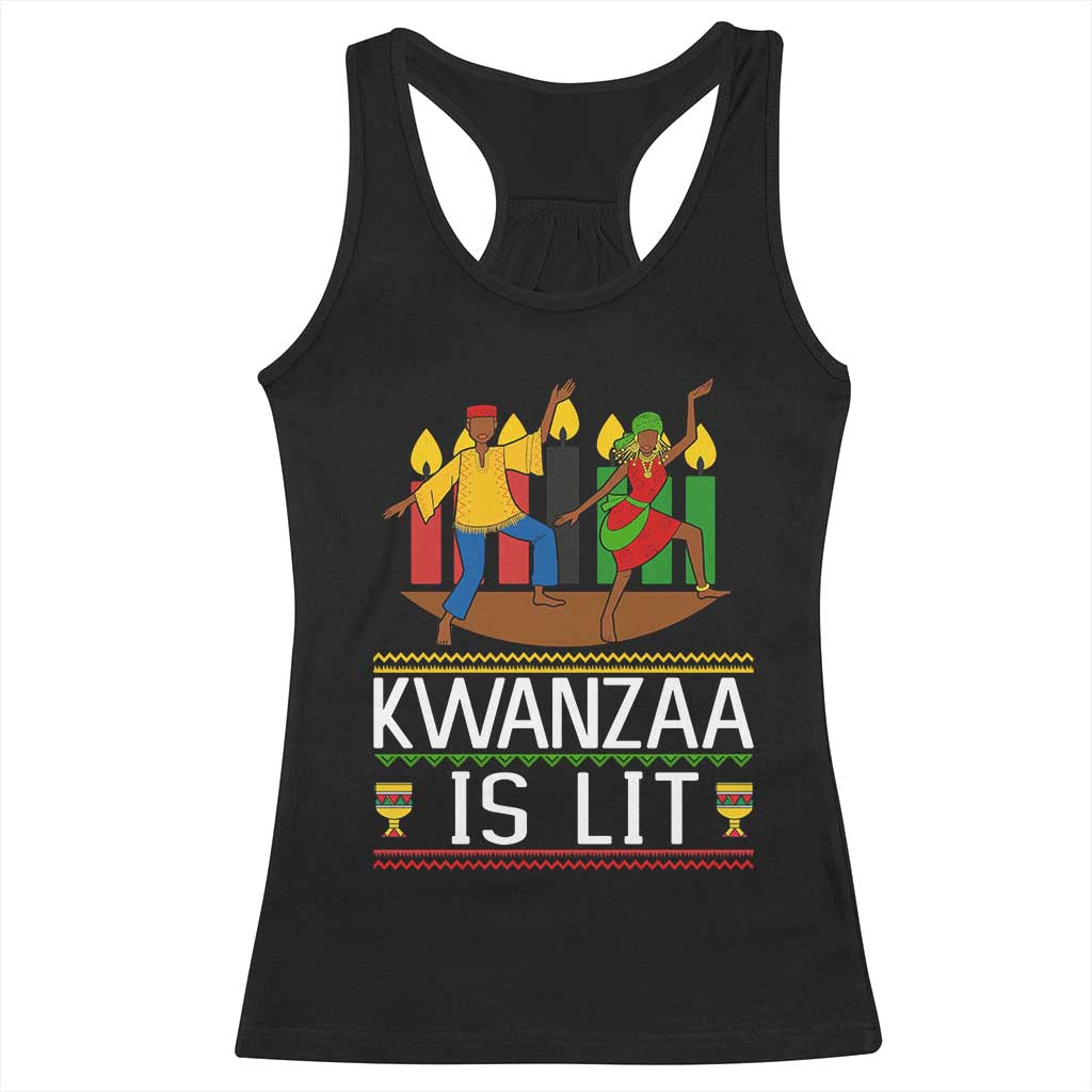 Funny Kwanzaa Is Lit Racerback Tank Top Festival Of Lights African Heritage Gift - Wonder Print Shop