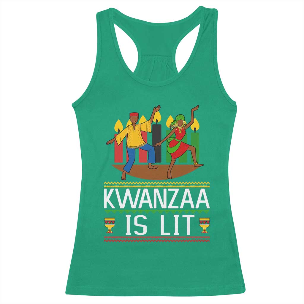 Funny Kwanzaa Is Lit Racerback Tank Top Festival Of Lights African Heritage Gift - Wonder Print Shop