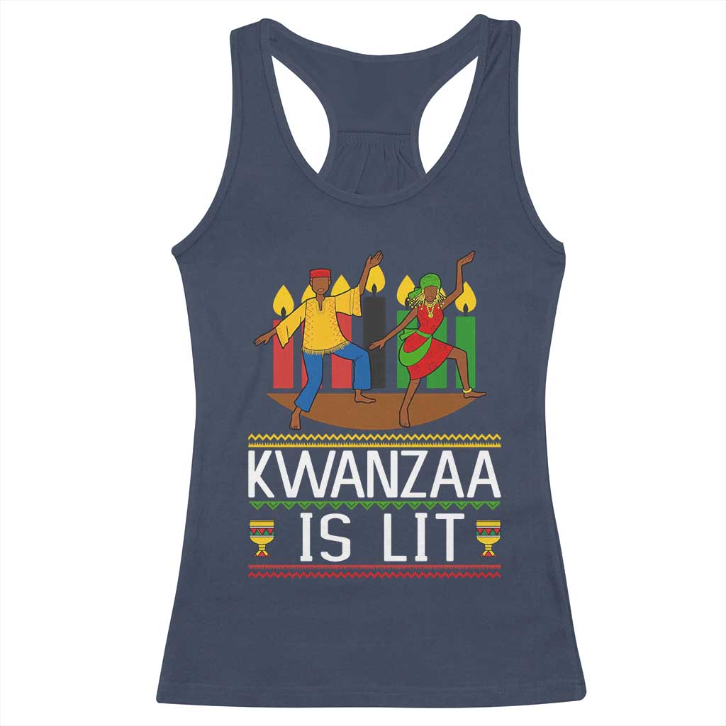 Funny Kwanzaa Is Lit Racerback Tank Top Festival Of Lights African Heritage Gift - Wonder Print Shop