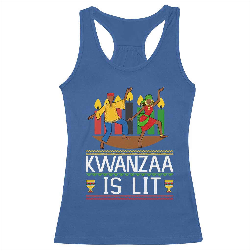Funny Kwanzaa Is Lit Racerback Tank Top Festival Of Lights African Heritage Gift - Wonder Print Shop