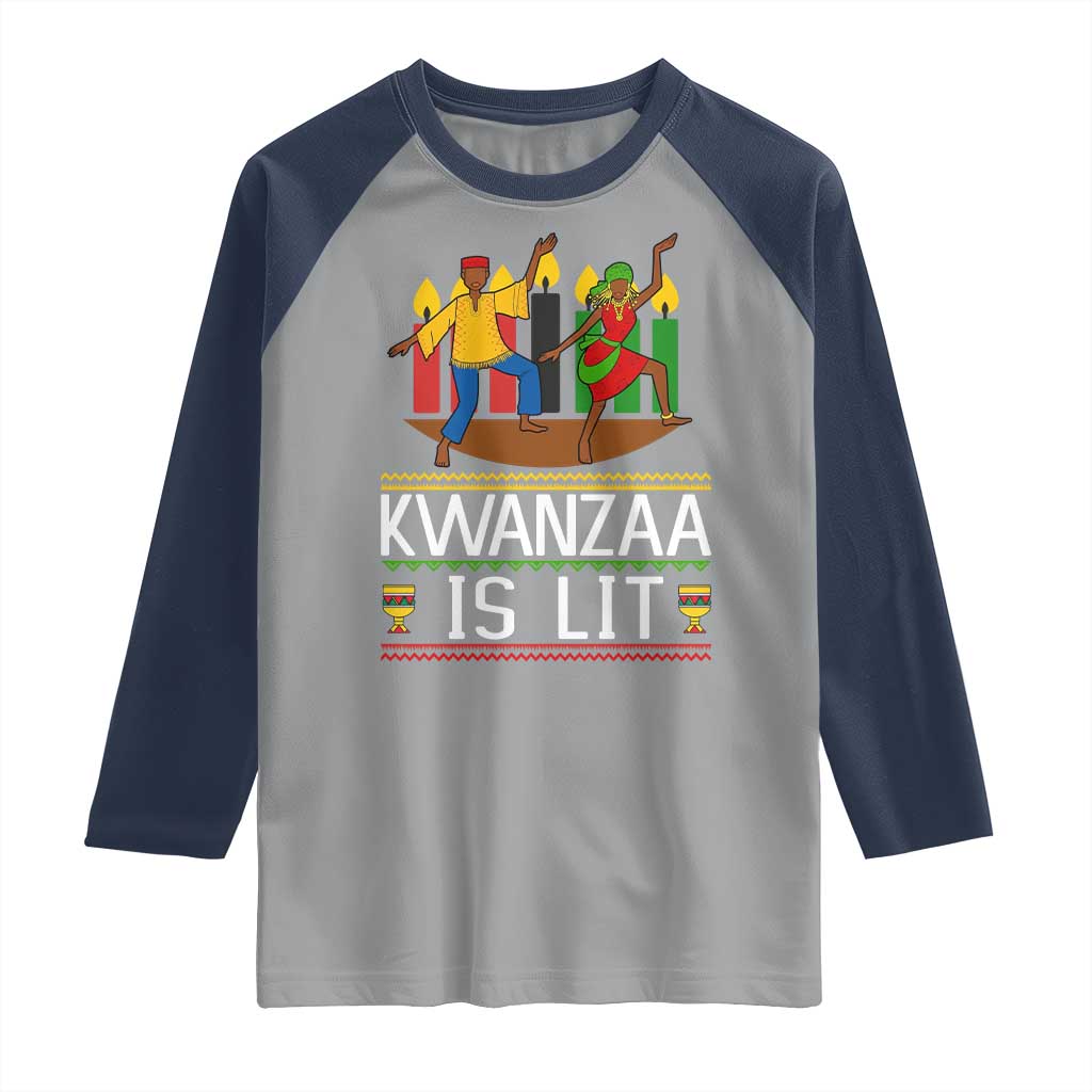 Funny Kwanzaa Is Lit Raglan Shirt Festival Of Lights African Heritage Gift - Wonder Print Shop