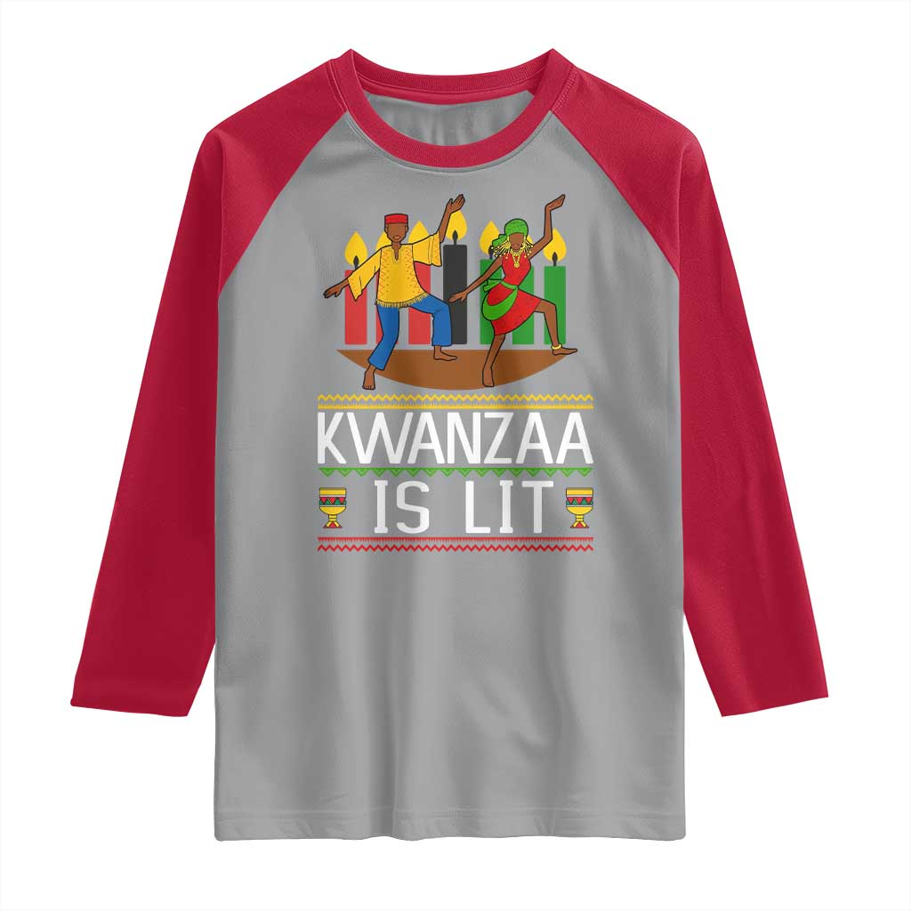 Funny Kwanzaa Is Lit Raglan Shirt Festival Of Lights African Heritage Gift - Wonder Print Shop