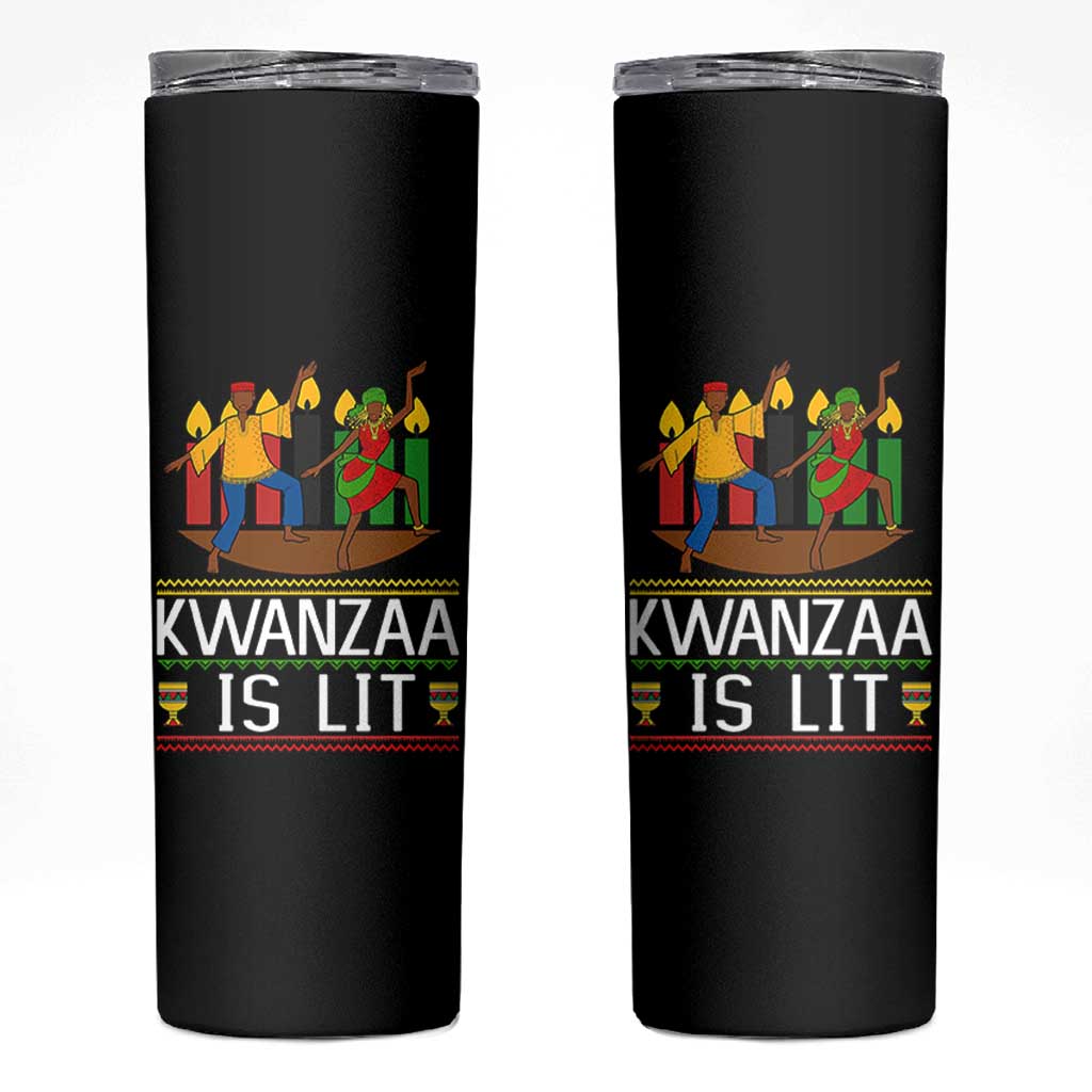 Funny Kwanzaa Is Lit Skinny Tumbler Festival Of Lights African Heritage Gift - Wonder Print Shop