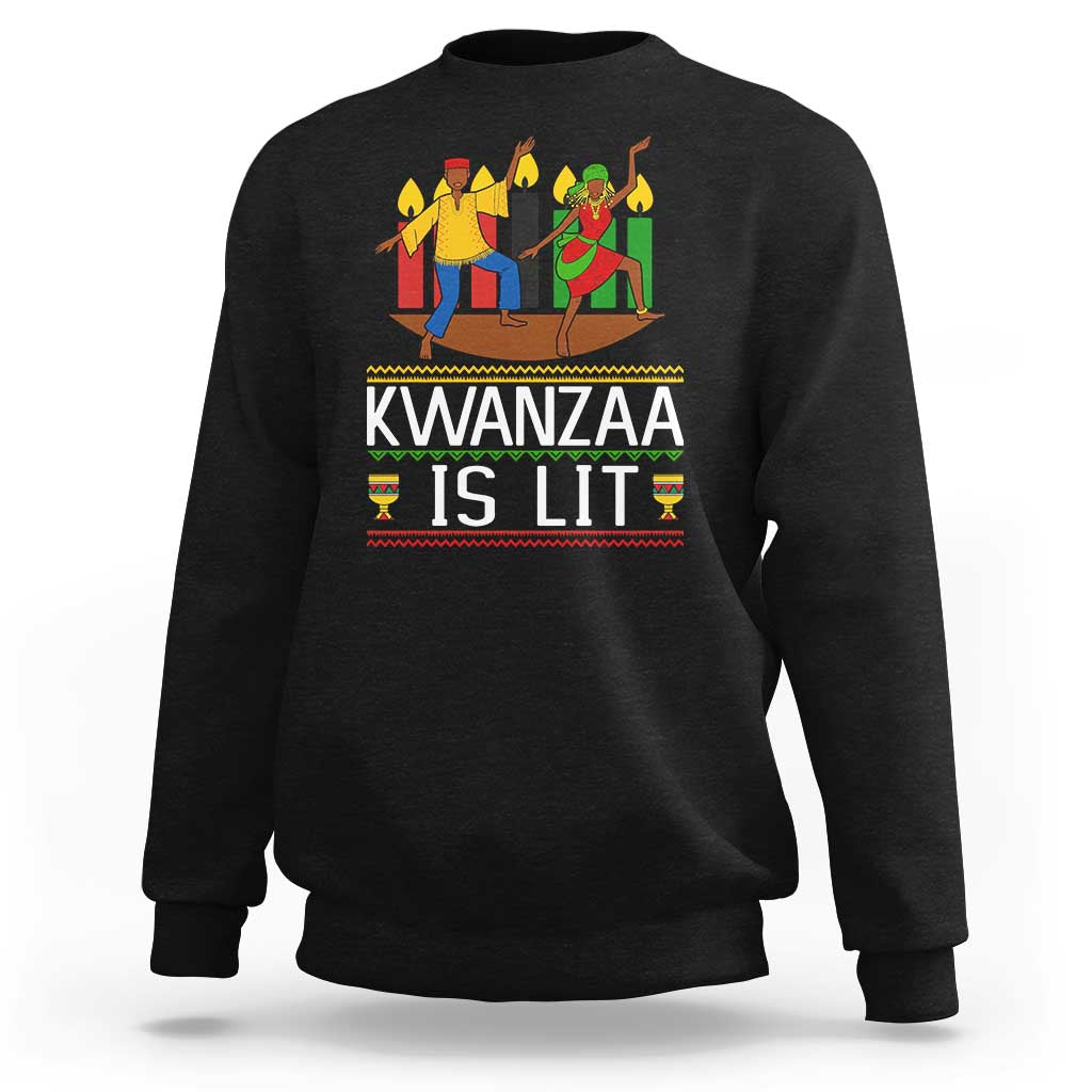 Funny Kwanzaa Is Lit Sweatshirt Festival Of Lights African Heritage Gift - Wonder Print Shop