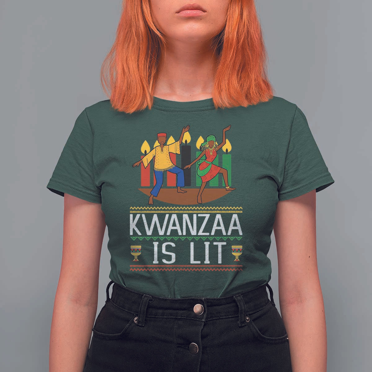 Funny Kwanzaa Is Lit T Shirt For Women Festival Of Lights African Heritage Gift - Wonder Print Shop