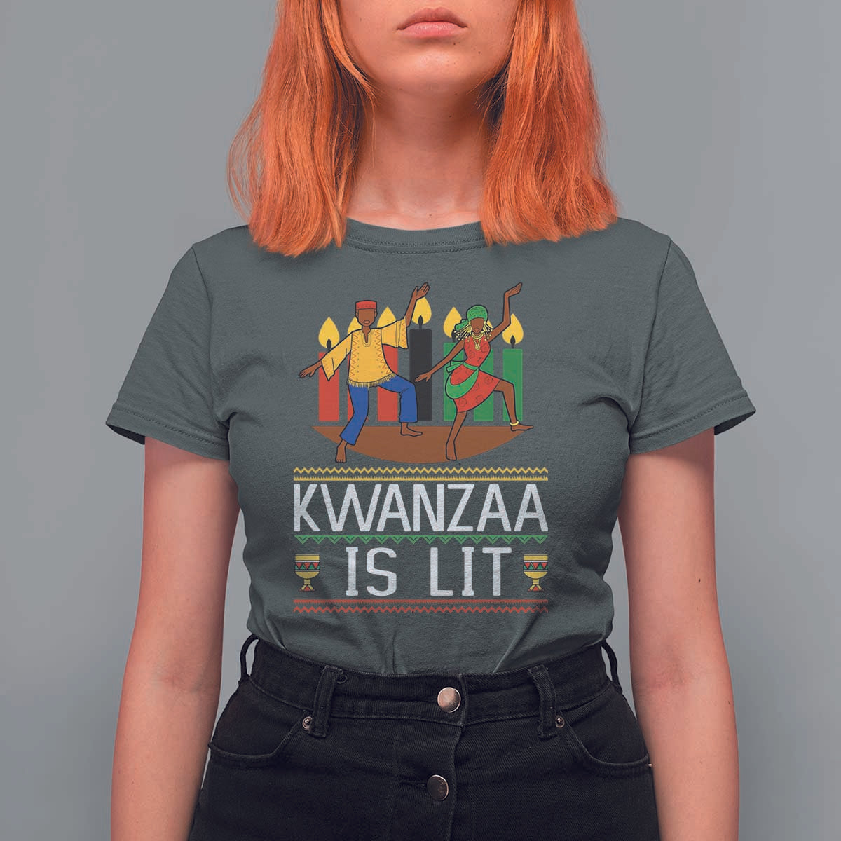 Funny Kwanzaa Is Lit T Shirt For Women Festival Of Lights African Heritage Gift - Wonder Print Shop