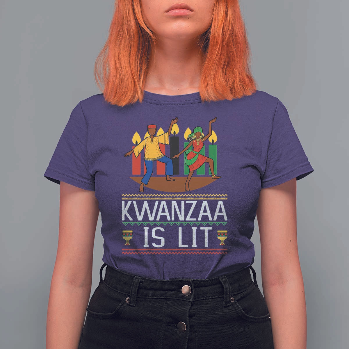 Funny Kwanzaa Is Lit T Shirt For Women Festival Of Lights African Heritage Gift - Wonder Print Shop