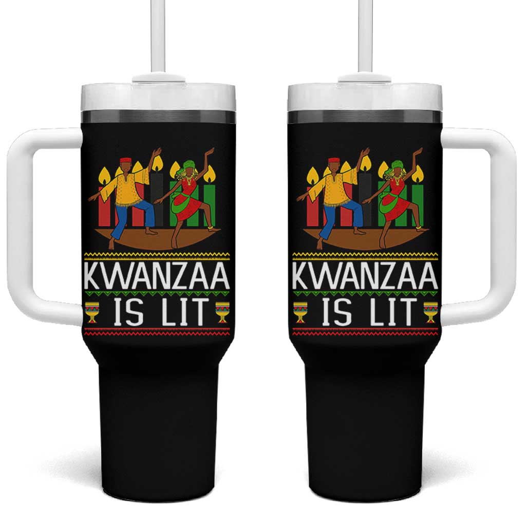 Funny Kwanzaa Is Lit Tumbler With Handle Festival Of Lights African Heritage Gift - Wonder Print Shop