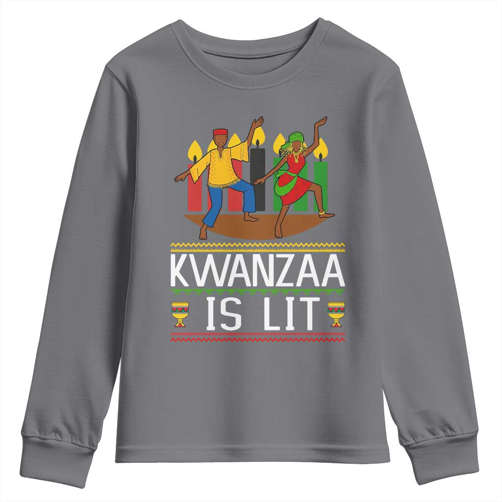 Funny Kwanzaa Is Lit Youth Sweatshirt Festival Of Lights African Heritage Gift - Wonder Print Shop