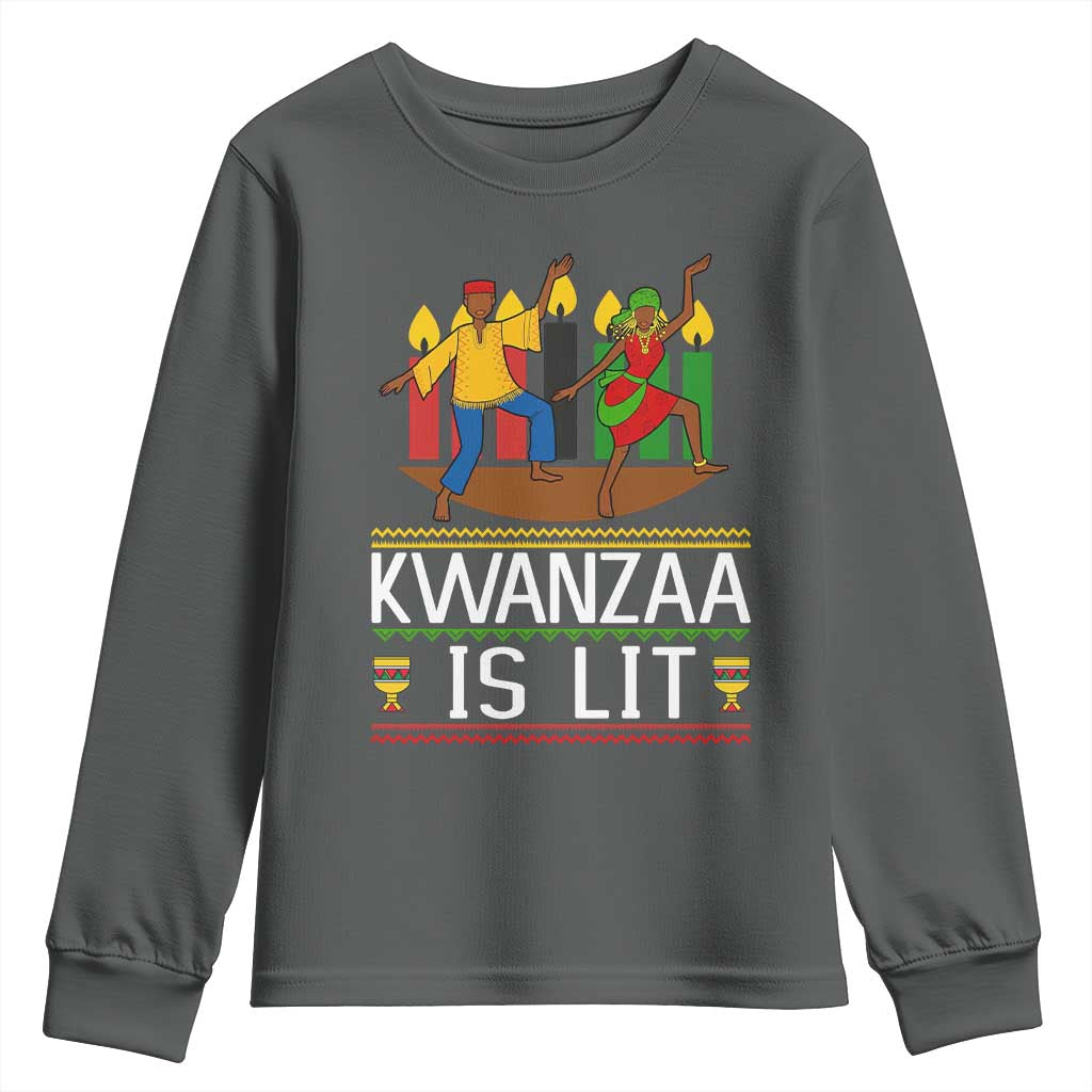 Funny Kwanzaa Is Lit Youth Sweatshirt Festival Of Lights African Heritage Gift - Wonder Print Shop