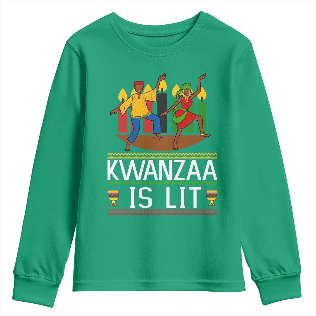 Funny Kwanzaa Is Lit Youth Sweatshirt Festival Of Lights African Heritage Gift - Wonder Print Shop
