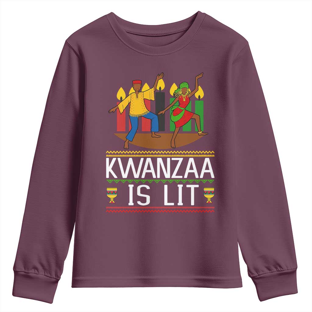 Funny Kwanzaa Is Lit Youth Sweatshirt Festival Of Lights African Heritage Gift - Wonder Print Shop