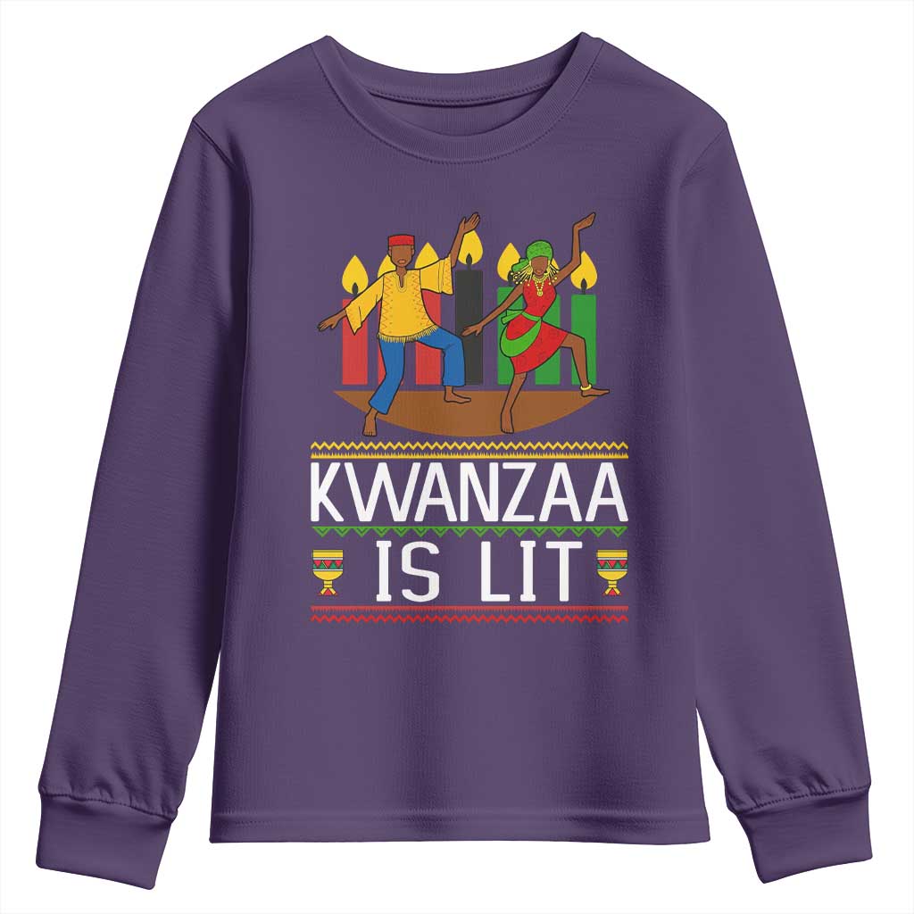 Funny Kwanzaa Is Lit Youth Sweatshirt Festival Of Lights African Heritage Gift - Wonder Print Shop