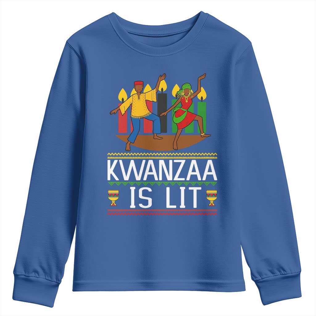 Funny Kwanzaa Is Lit Youth Sweatshirt Festival Of Lights African Heritage Gift - Wonder Print Shop