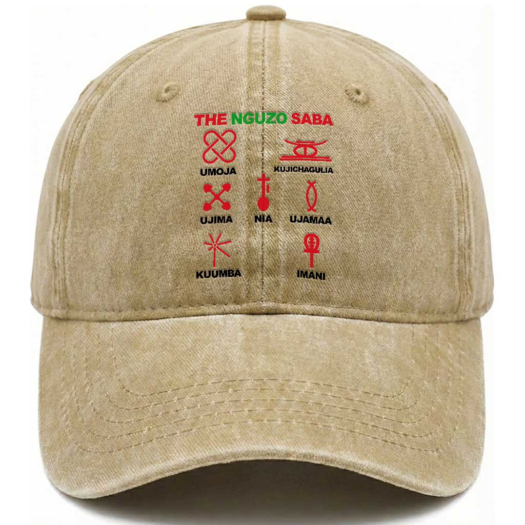 Nguzo Saba Seven Principles Of Kwanzaa Celebration Gift Washed Cotton Baseball Cap