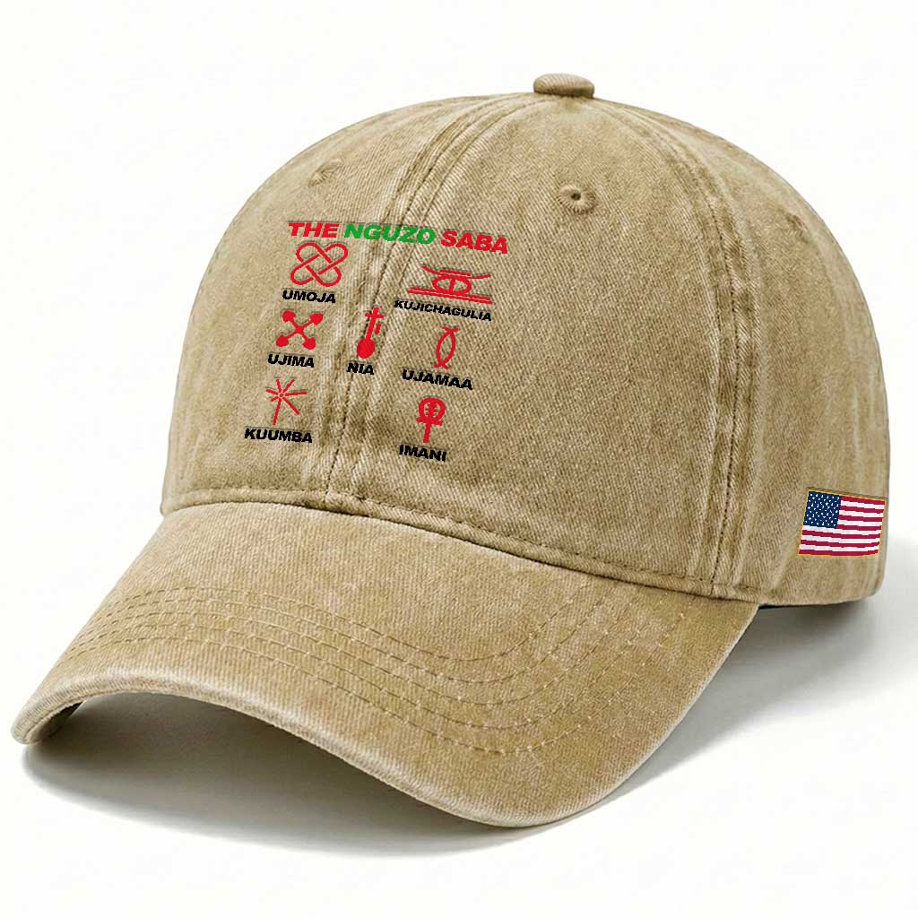 Nguzo Saba Seven Principles Of Kwanzaa Celebration Gift Washed Cotton Baseball Cap
