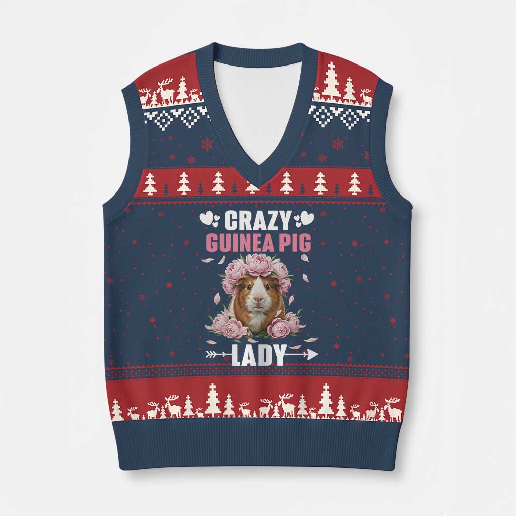 Funny Crazy Guinea Pig Lady V-Neck Knit Sweater Vest Cavy Mom Gift - Wonder Print Shop