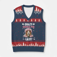 Funny Crazy Guinea Pig Lady V-Neck Knit Sweater Vest Cavy Mom Gift - Wonder Print Shop