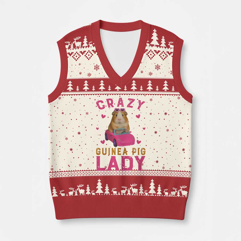 Crazy Guinea Pig Lady V-Neck Knit Sweater Vest Funny Pet Lover Gift - Wonder Print Shop