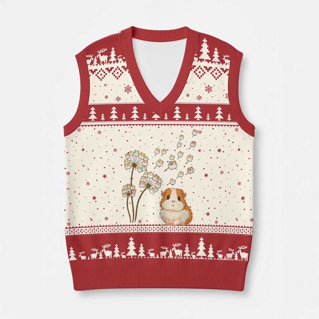 Flower Guinea Pig Dandelion V-Neck Knit Sweater Vest Funny Cavy Lover Gift - Wonder Print Shop